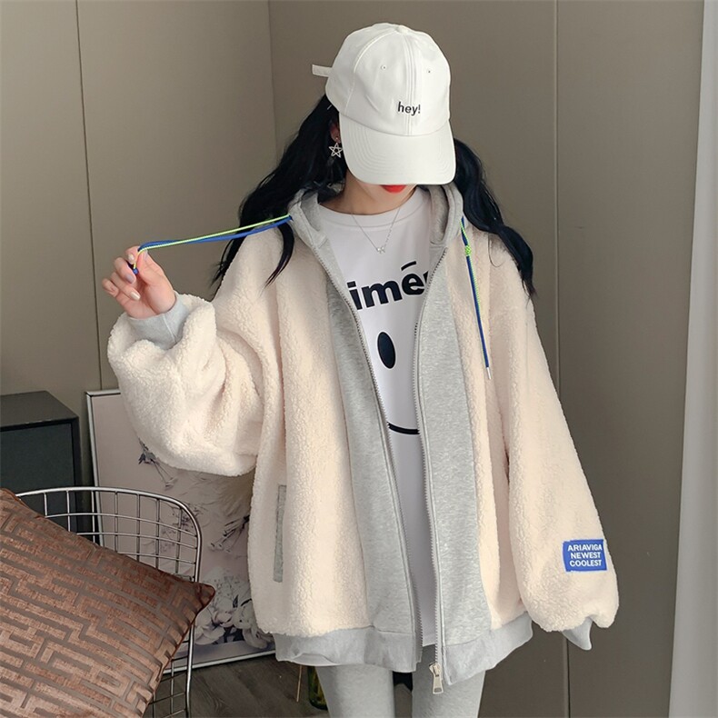 韩版刺绣加绒加厚连帽羊羔毛开衫女秋冬拉链外套C558-P110,女装短外套,星座911-2(原星座613-2）