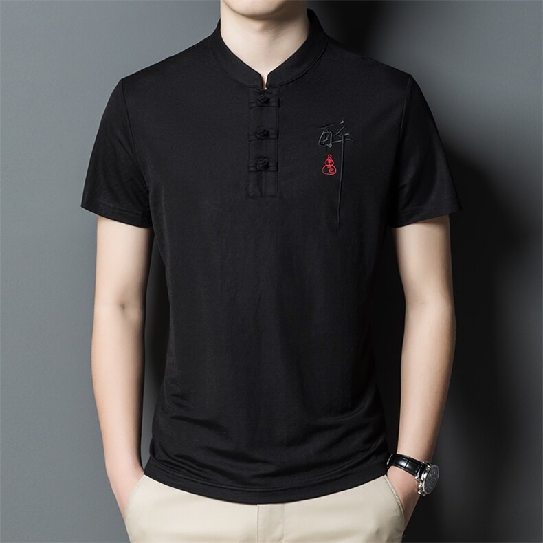 2023新款夏装冰丝短袖t恤男中老年人衣服夏季中年男装上衣polo衫图片