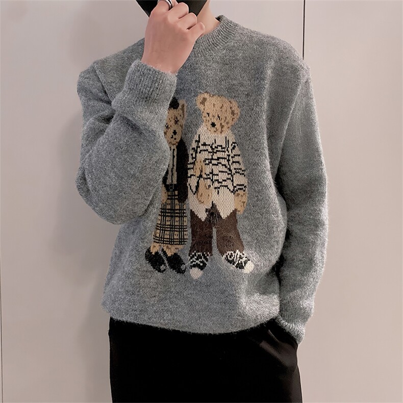 LV292/P88控118慵懒风男士毛衣外套百搭休闲潮牌小熊针织衫灰首1,男装针织衫/毛衣,星座305B