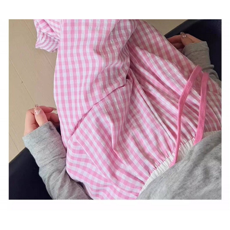 AK2376-P35慵懒格子休闲阔腿裤春夏高腰直筒显瘦拖地遛弯裤,女装休闲裤,星座617A-2