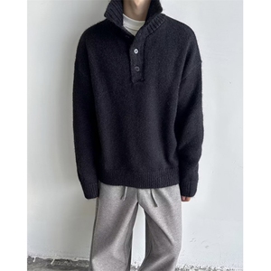 休闲轻奢风翻领男polo衫简约纯色细条磨毛百搭针织毛衣 MLD92图片