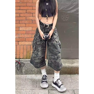网图现货 美式复古迷彩工装七分裤女K105/P45图片