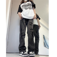 B221美式ins高街小众个性男女破洞牛仔裤LK23001-P65控88，男装牛仔裤，电商B221