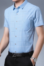 格子短袖衬衫男薄款翻领上衣爸爸夏装休闲宽松半袖衬衣，男装衬衫，电商B212（原钱塘6029）