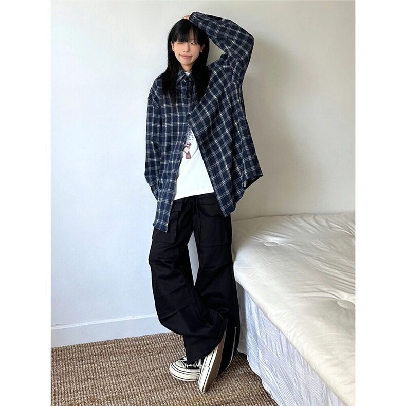 网图现货~潮流格纹格子撞色长袖衬衫休闲美式外套男女情侣装,男装衬衫,星座601-2
