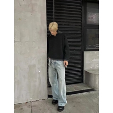 【网图】B221美式ins高街重工艺宽松微喇牛仔裤LK24388-P55控78，男装牛仔裤，电商B221