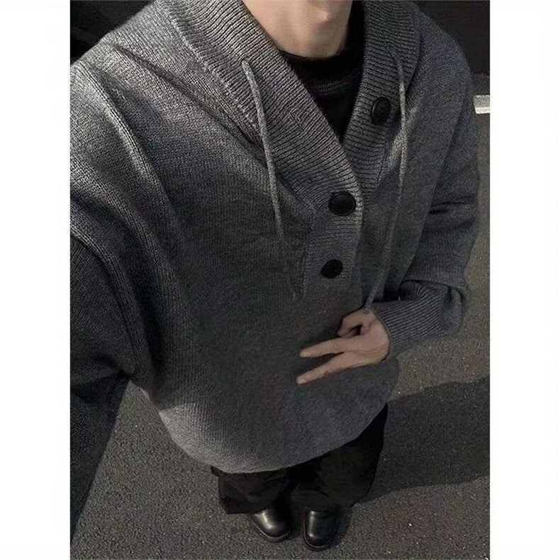 K136-P70慵懒气质百搭潮流新款高级感男士纯色连帽针织衫,男装针织衫/毛衣,电商B323A