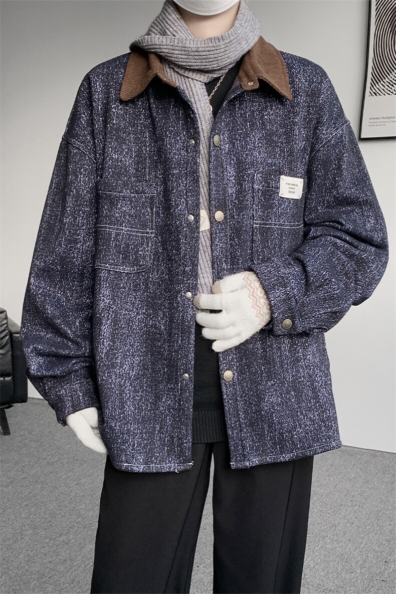 现货JK1165-特P65撞色秋冬美式宽松上衣休闲夹克大码外套,男装夹克,电商A059