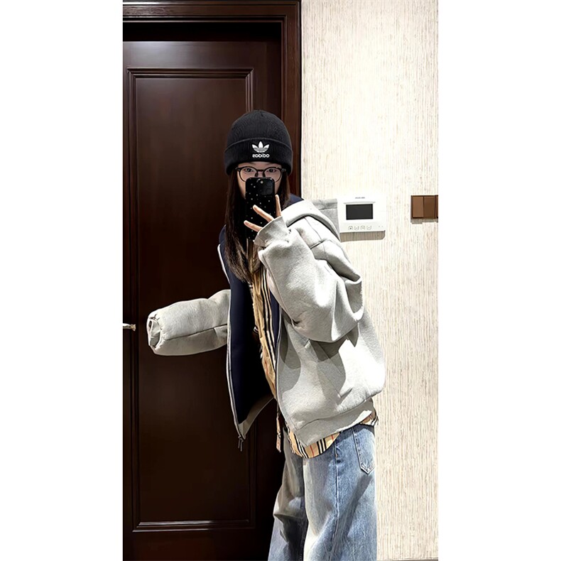 重磅高品质硬挺boxy26春装美式高街结构撞色拼接连帽卫衣开衫外套,女装短外套,电商A486-1