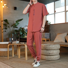 夏季新款风短袖休闲宽松套装民族风长裤唐装ZT2305-P78，男装T恤，星座1105-3