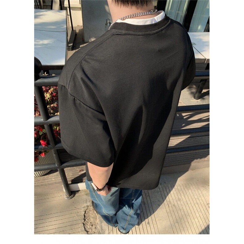 夏季高质量男生男款假两件短袖上衣T恤潮牌流行时尚款上衣,男装T恤,星座1013