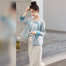 新款2024年春季新中式印花盘扣短外套，女装短外套，盈茜