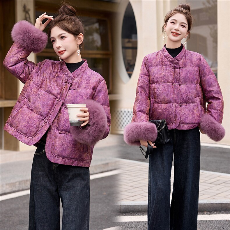 新中式国风羽绒服女2025冬季新款小个子漂亮洋气短款狐狸毛领外套，女装羽绒服，一安秀