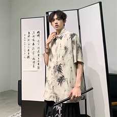 风面料短袖衬衫短袖衬衫男设计感五分袖冰丝花衬衣外套CJ01，男装衬衫，星座1116A-1（原606A）
