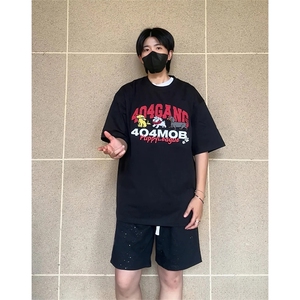 抖音得物 210克现货宽松纯棉美式潮牌印花落肩袖纯棉T恤AT21121图片
