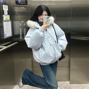 情侣款大毛领派克服羽绒服冬季新款保暖工装棉服外套T601-P98网图图片