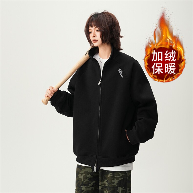 2026潮流潮牌宽松百搭男女情侣上衣卫衣纯色刺绣加绒加厚重磅图片