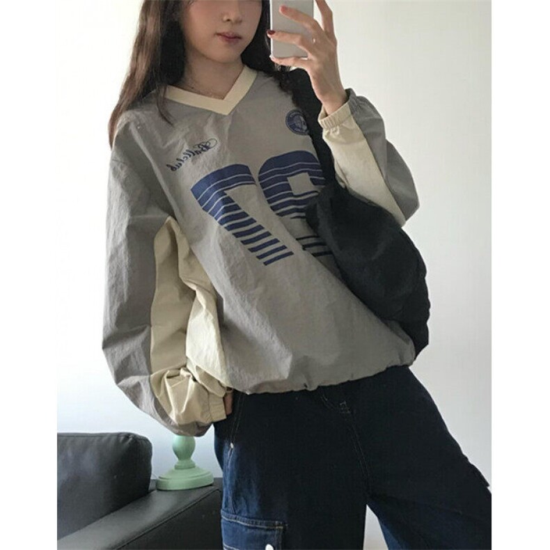 复古拼接撞色v领工装卫衣女春秋宽松设计感休闲运动风上衣TC03,男装T恤,星座1116A（原606A-3）
