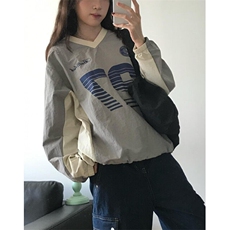 复古拼接撞色v领工装卫衣女春秋宽松设计感休闲运动风上衣TC03，男装T恤，星座1116A（原606A-3）