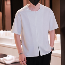 小伙无领纯色衬衫男休闲宽松风刺绣衬衣轻熟风A236-82576-P55，男装衬衫，电商A236