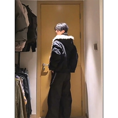 现货高品质美式高街冬季重磅硬挺短款座山雕毛领棉衣男女加厚外套，男装棉衣，电商A486