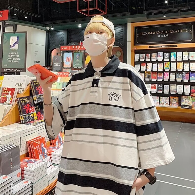 2024春夏季新款男休闲刺绣条纹P0L0短袖短袖T恤HT92P22,男装T恤,星座1116-2