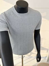 浅灰色圆领针织短袖T恤打底衫K87001-P53，男装T恤，星座1012-1