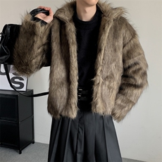 秋冬季小众仿兔毛短款保暖仿皮草男加厚高级感美式复古外套情侣，男装棉衣，星座909