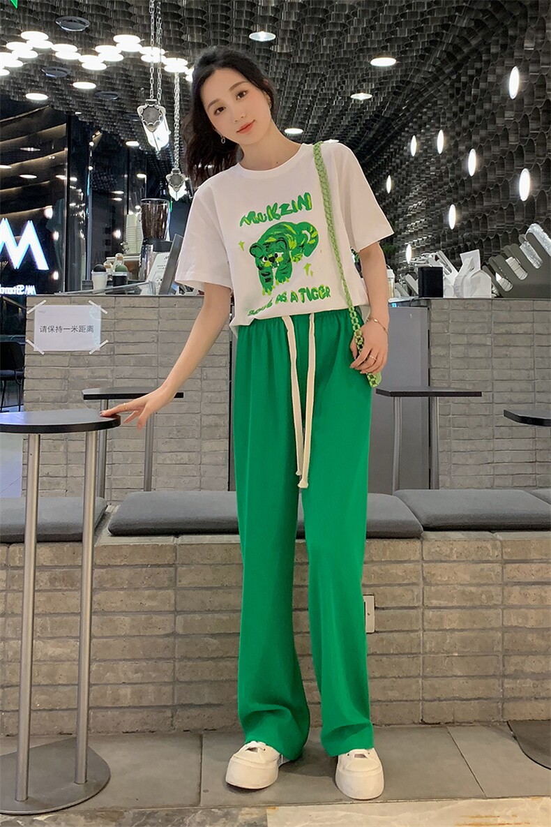 运动套装女时尚潮流舒适两件套2022年夏季韩版休闲白搭T恤阔腿裤,女装套装/套裙,梦懿尔