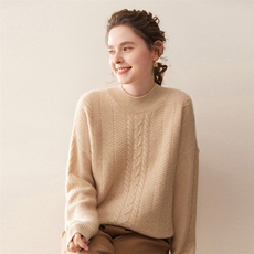 2025秋冬百搭时尚半高领麻花羊绒衫，女装羊绒衫，珍丝贝尔