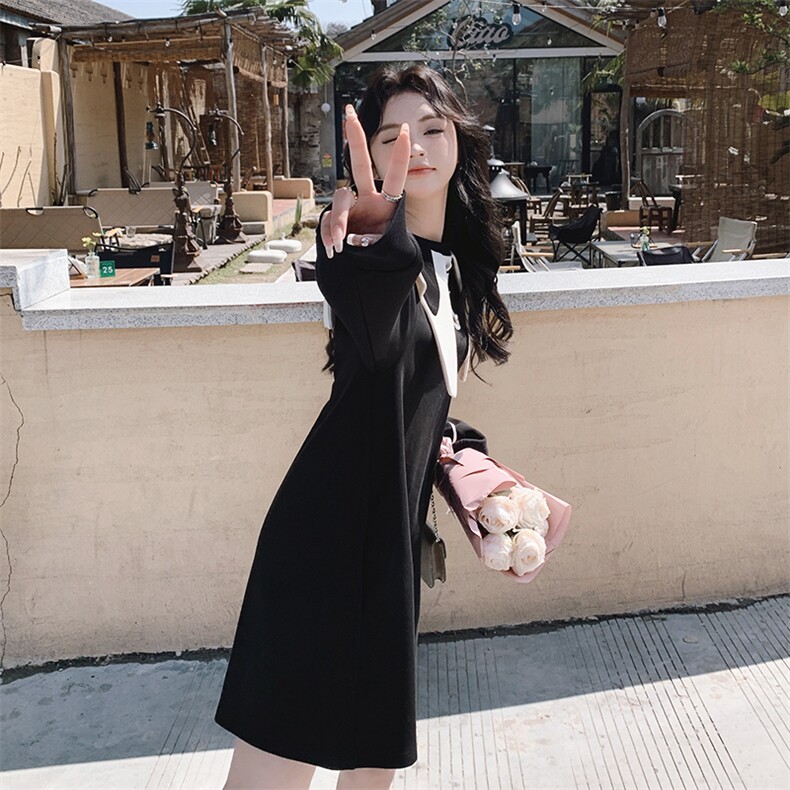 春季新款甜美娃娃领小个子显高卫衣裙,女装连衣裙,秀美人生