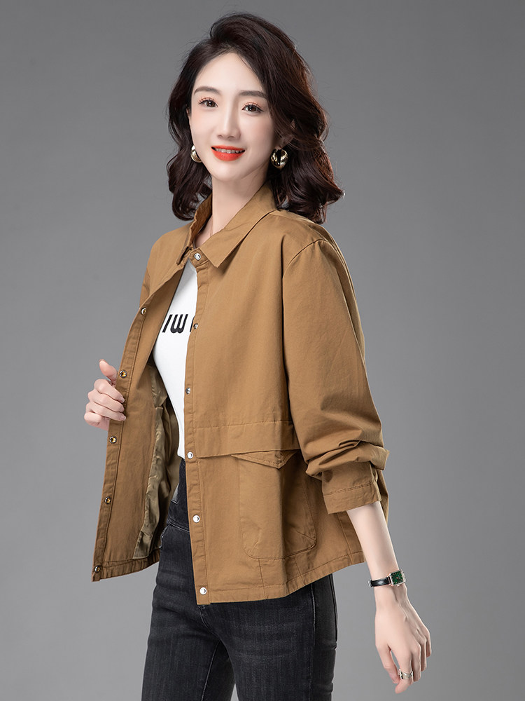休闲薄款外套女短款2024年秋季新款妈妈装中老年大码宽松夹克上衣,女装短外套,曼沙奕珂