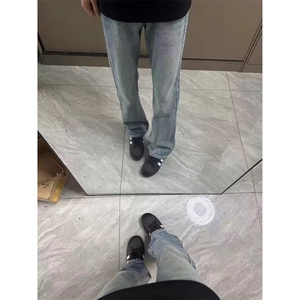 高腰美式复古水洗微喇叭牛仔裤男直筒宽松显瘦高街vibe裤子潮牌图片