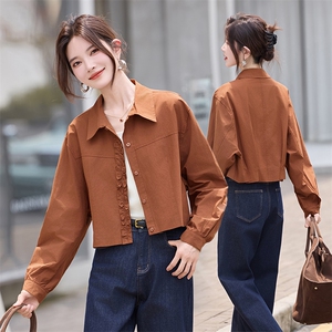 2025早秋新款韩系休闲复古别致好看小个子短款百搭衬衫薄外套女,女装衬衫,丽影随形