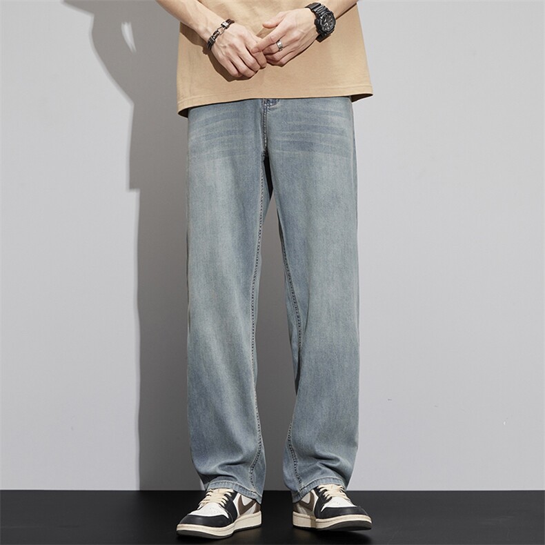 冰丝牛仔裤男士夏季薄款2024韩版宽松直筒夏季垂感天丝休闲裤潮,男装牛仔裤,电商B212（原钱塘6029）