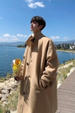 秋新高级感单排扣翻领大衣男女同款毛呢大码风衣外套J556-P110，男装毛呢大衣，电商A001-1