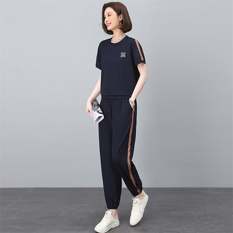 时尚休闲套装女夏季2025新款中年妈妈宽松洋气减龄显瘦卫衣两件套图片