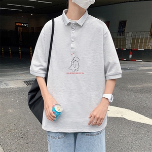 PL57140-P35 翻领短袖polo衫男大码胖子半袖t恤男有领保罗衫 模特图片