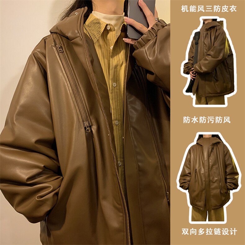 XZ213-GKMY8862-P128控148 抖音品质 直播供货中长款夹棉皮衣棉服图片