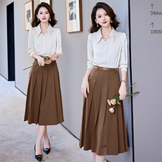 通勤职业女套装商务休闲时尚简约气质优雅长袖衬衫配A字摆半身裙，女装套装/套裙，时尚俏佳人