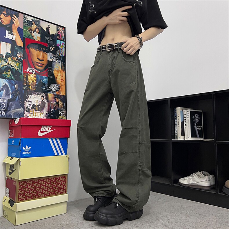 潮牌高街拼接弯刀阔腿裤宽松显瘦高腰拖地休闲裤K127-P55，男装休闲裤，星座308B-2