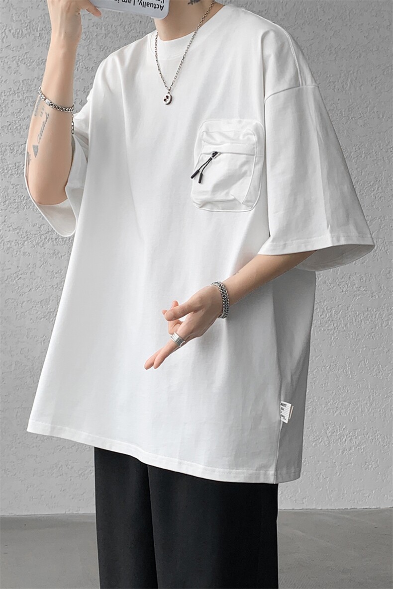 8XL-M重磅！特大码纯色宽松短袖T男口袋T恤五分袖上衣DX325P45,男装T恤,电商D206-1