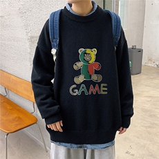 1港风圆领中性情侣潮流大码M-5XL印花加厚毛衣男7685P48加绒P55，男装针织衫/毛衣，星座226-2