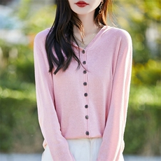 微透连帽针织开衫女长袖防晒衣2025新款无缝休闲天丝薄短外套上衣，女装T恤，暖烁羊绒