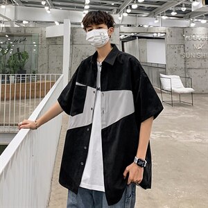 2021年春季新款拼接衬衫女宽松落肩港风衬衫男DS-C407-CS304-P35图片