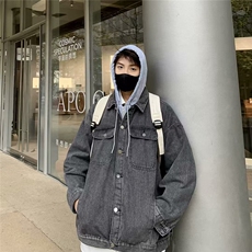 痞帅牛仔夹克男春秋潮牌ins连帽宽松百搭外套潮流韩版假两件上衣，男装夹克，星座601-2