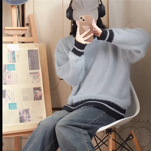 半高领条纹毛衣男冬季加厚马海毛针织衫潮高级感外套MY567 P56图片