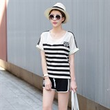 时尚条纹短袖T恤套装女夏季新款宽松显瘦休闲运动两件套，女装套装/套裙，凯瑟曼