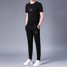 冰丝运动套装男夏季中老年薄款短袖t恤休闲时尚百搭三件套男装，男装休闲套装，电商B212（原钱塘6029）