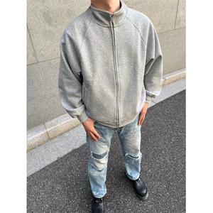 小众重磅纯色立领卫衣男春秋季美式休闲宽松阔版双拉链开衫外套潮图片